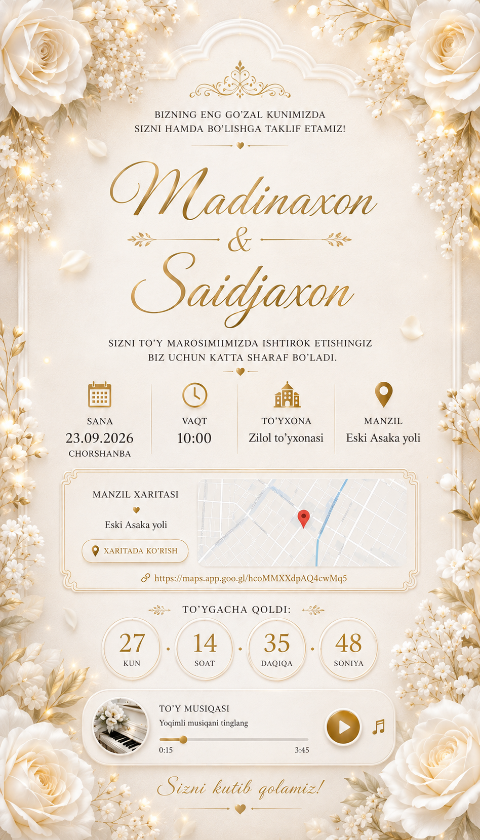 Madinaxon va Saidjaxon to'y taklifnomasi